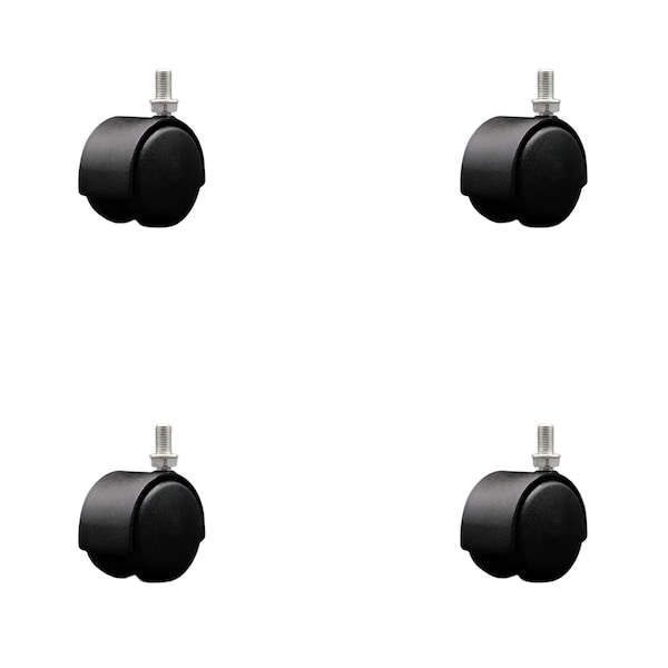 2'' Black Metal Hood Twin Wheel Caster Nylon Wheels 3/8 Thread Stem , 4PK
